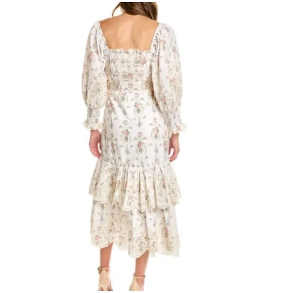 LoveShackFancy Toulon Midi Vanilla Kisses Embroidered Ruffle Dress Women’s Sz 6 - Picture 2 of 14